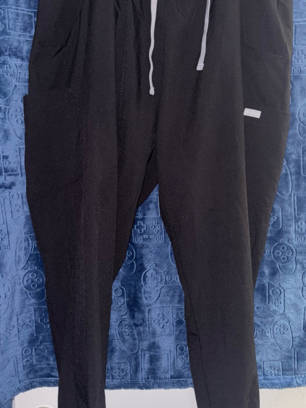 Black Drawstring Joggers with Contrast White Tie